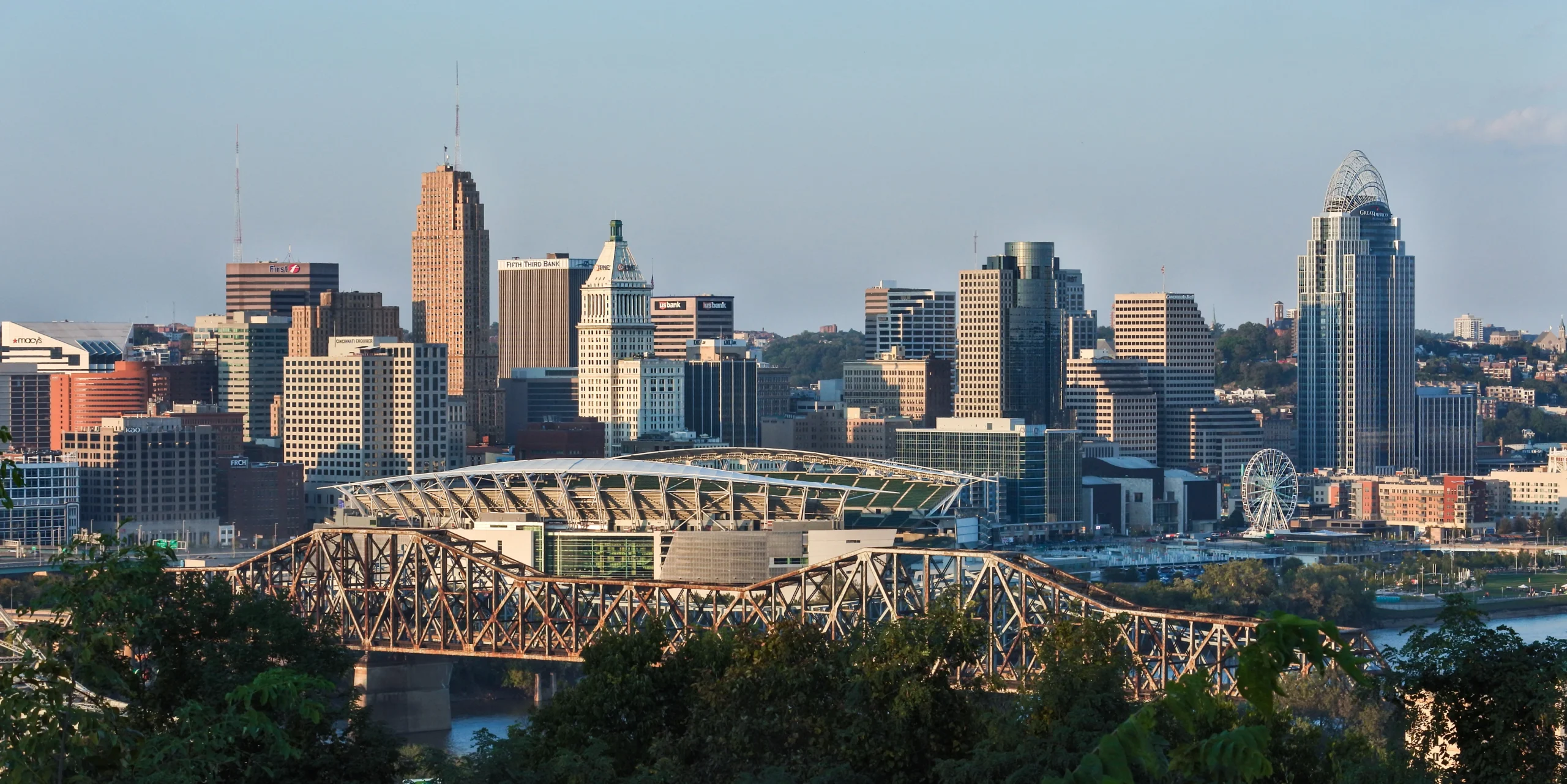 Downtown Cincinnati viewed from Devou Park, Kentucky. By EEJCC — Own work, CC BY-SA 4.0, via Wikimedia Commons. https://commons.wikimedia.org/w/index.php?curid=84084756