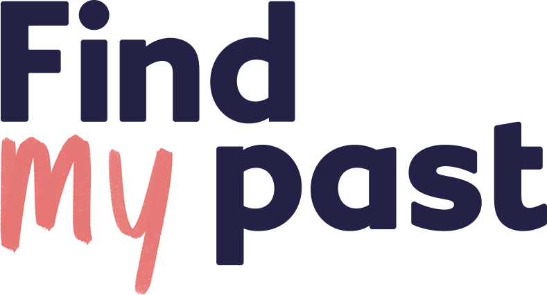 Findmypast logo: the words 'Find' and 'past' in dark blue with a pink brushstroke forming 'my' across the left side.