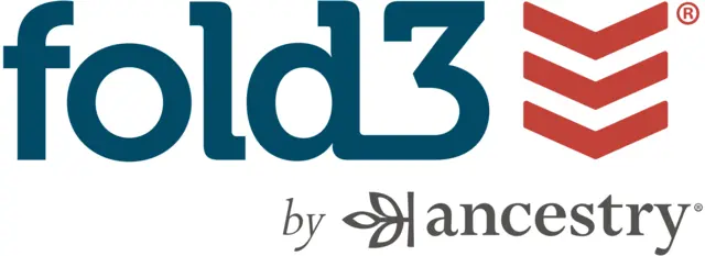 Fold3 by Ancestry brand logo (blue 'fold3' text with red chevrons and the 'by Ancestry' text below